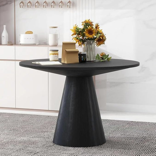 JUSTONE 46.5" Round Dining Table for 4, Retro Modern Kitchen & Living Room Table, Minimalist Design, Black