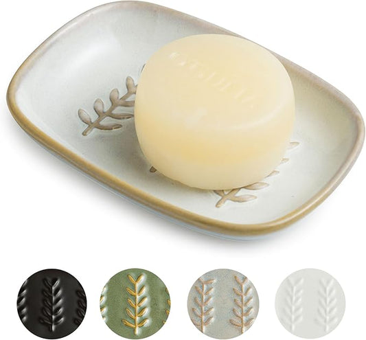 Soap Dish Bar Cleaner Dish for Shower, Ceramic Soap Dishes for Large Soap Bar Shampoo or Sponge, Shower Soap Dish Soap Saver Tray for Bathroom Kitchen Sink, Easy to Clean