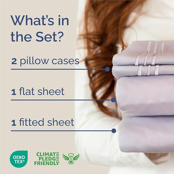King Size 4 Piece Sheet Set - Comfy Breathable & Cooling Sheets - Hotel Luxury Bed Sheets for Women & Men - Deep Pockets, Easy-Fit, Soft & Wrinkle Free Sheets - Light Lavender Oeko-Tex Bed Sheet Set