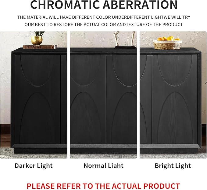LKTART 59" Sideboard Buffet Cabinet Retro Accent Storage Cabinet with Magnetic Door Latches Adjustable Shelf for Living Room Kitchen(Black)