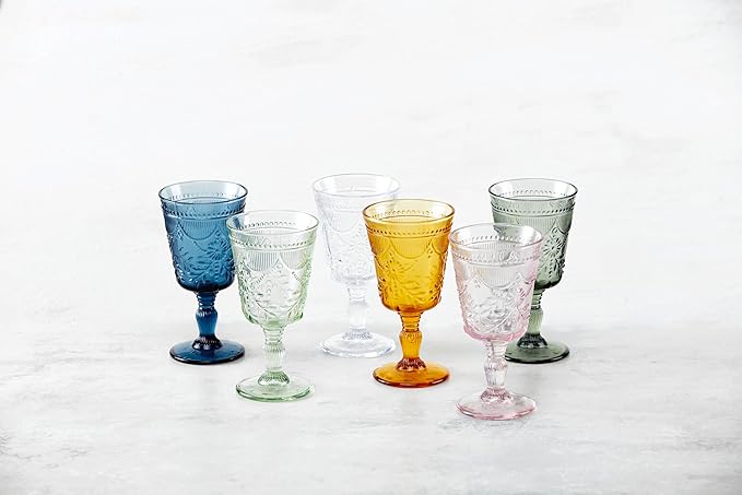 FORTESSA Debutante Vintage Themed Glassware, 10 Ounce Water Goblets (Set of 6), Dishwasher-Safe Water Glasses, Amber
