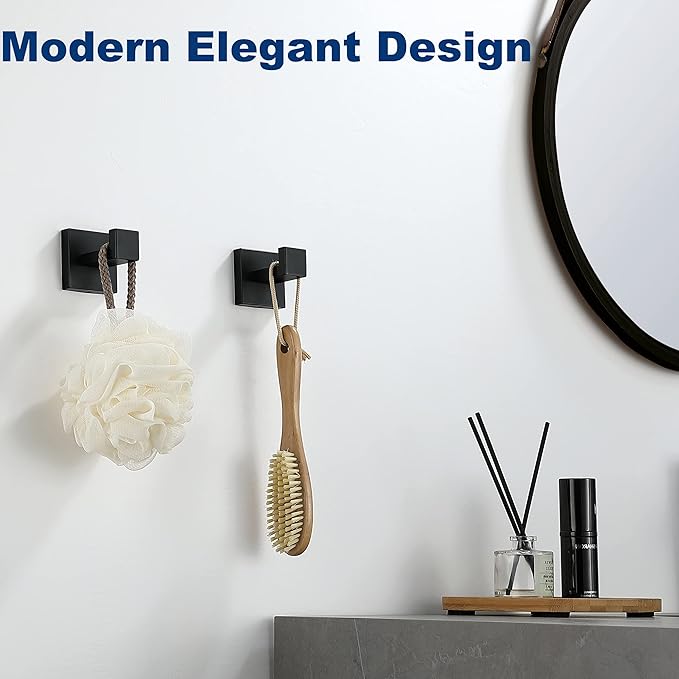 Towel Hooks for Bathrooms, Matte Black Towel Hook for Kitchen Bathroom, SUS304 Stainless Steel Coat Hook, Heavy Duty Towels Holder Hooks for Hanging, 2 Pack