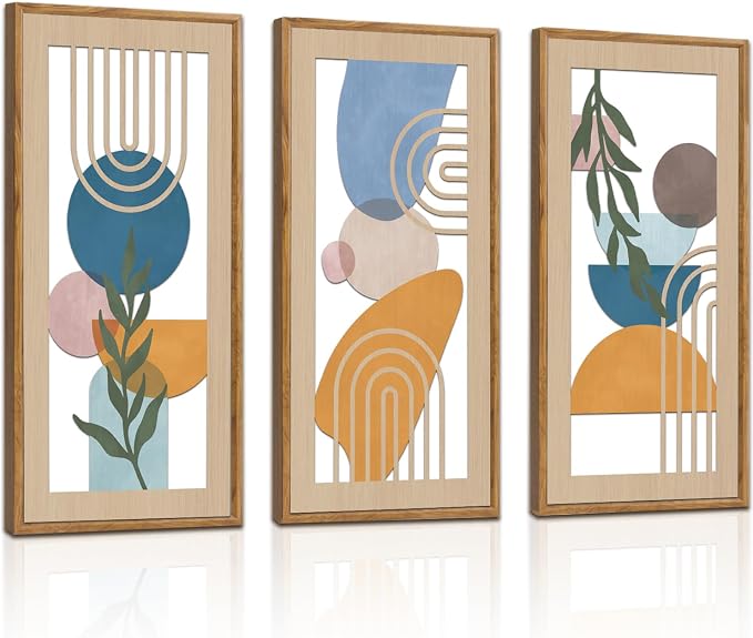 TOARTi 3PCS Boho Abstract Wooden Wall Art Mid Century Modern Wall Decor Minimalist Geometric Leaf Artwork For Living Room Decoration Mid-Century Geometric Botanical Wall Sculptures