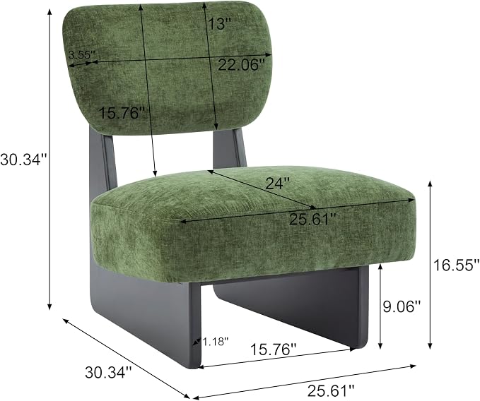 Accent Chairs Set of 2, Mid-Century Modern Chair with Polyester Upholstery, Wood Base with Walnut Finish, Minimalist and Stylish Accent Seating for Living Room, Bedroom, Balcony (Black+Green)