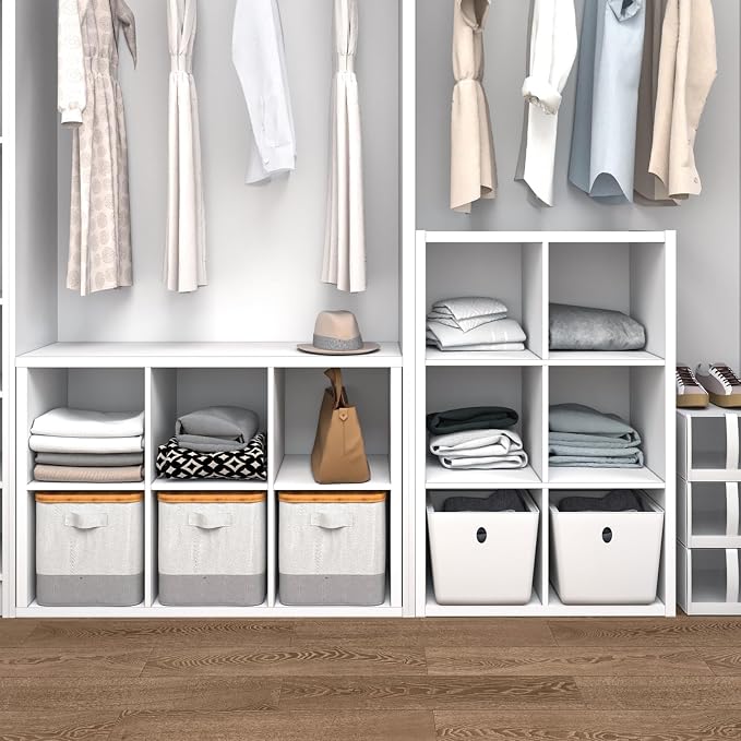 Endearing Limons【2026 Wooden Thick Border 6 Cube Shelf Storage Organizer with Anti-Tipping Kits + Reversible Open Back Bookcase (11 * 11 Unit Cell White)