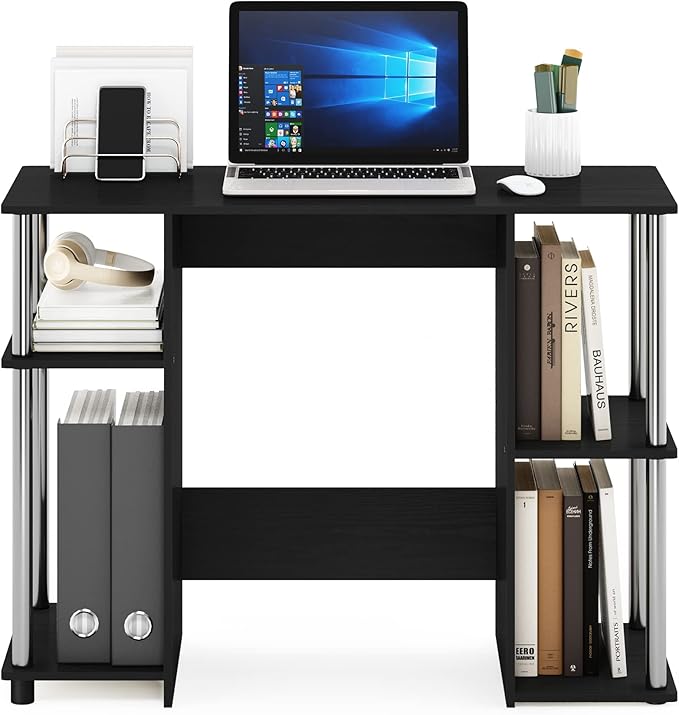 Furinno Jaya Computer Study Desk, Americano/Stainless Steel