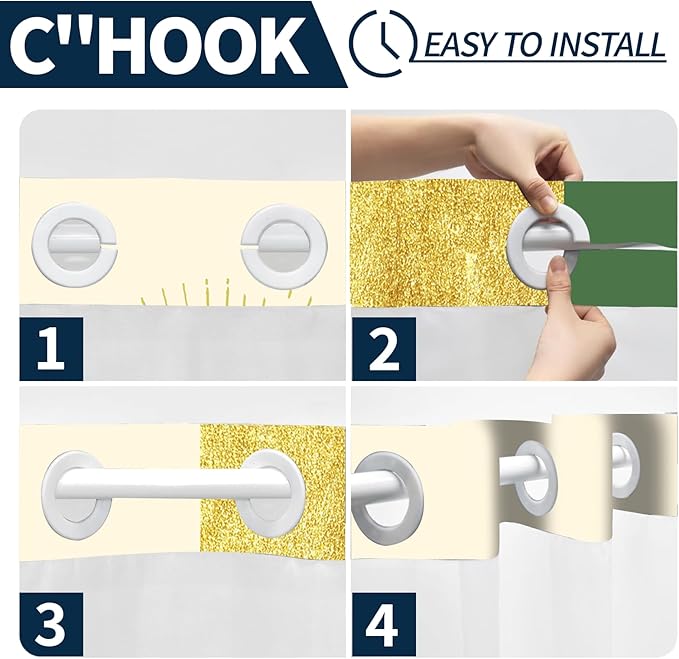 No Hook Shower Curtain and Liner Set Minimalist Boho Bathroom Decor,Yellow Mid Century Modern,Shower Curtain with Window and White Lining is Detachable,71x74inch