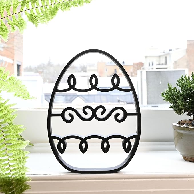 Easter Egg Sculpture – Minimalist Decorative Accent for Spring & Year-Round Home Decor | Collectible Design | Modern Holiday Display (Squiggly Wave Matte Black)