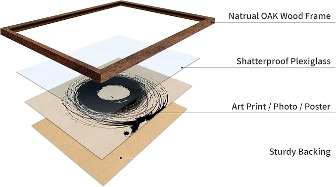 Poster Master Handmade Circle Drawing Poster - Ink Brush Print - Drawing Art - Sketch Design - Abstract Illustration - Great Bedroom or Living Room Wall Decor - 8x10 Brown Framed