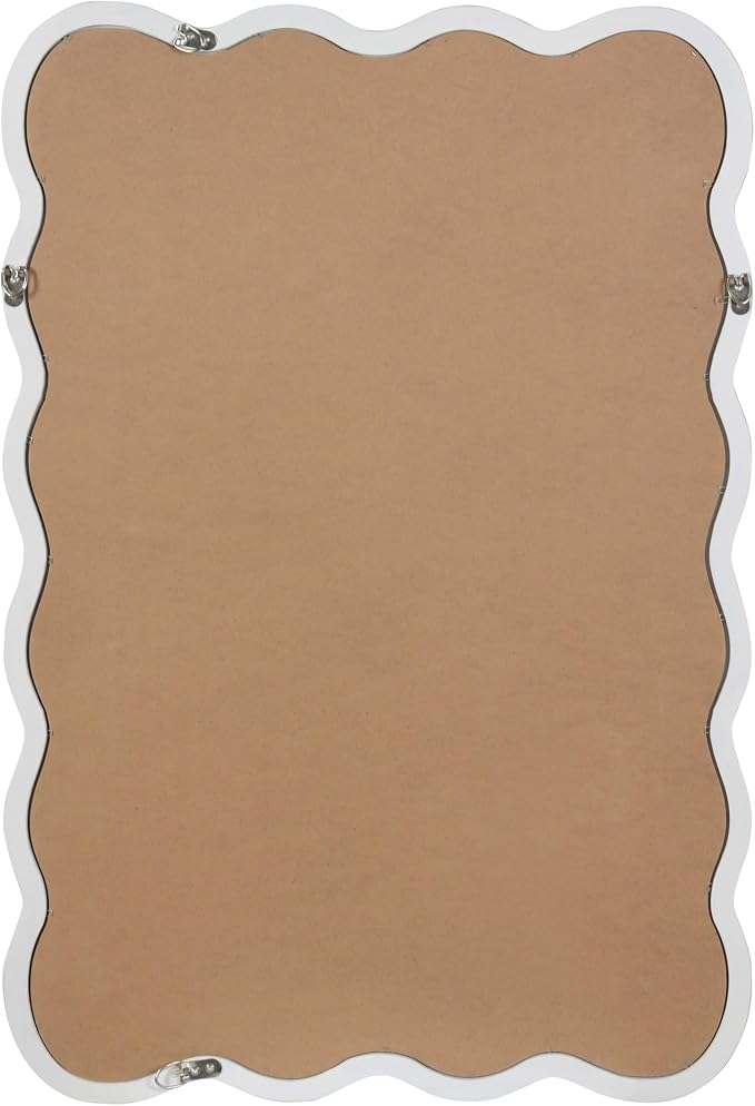 36x24 Inch Wooden Wavy Rectangle Wall Mirror, Modern Solid Wood Frame Decorative Accent Mirror for Bedroom, Bathroom, Living Room, Entryway, White