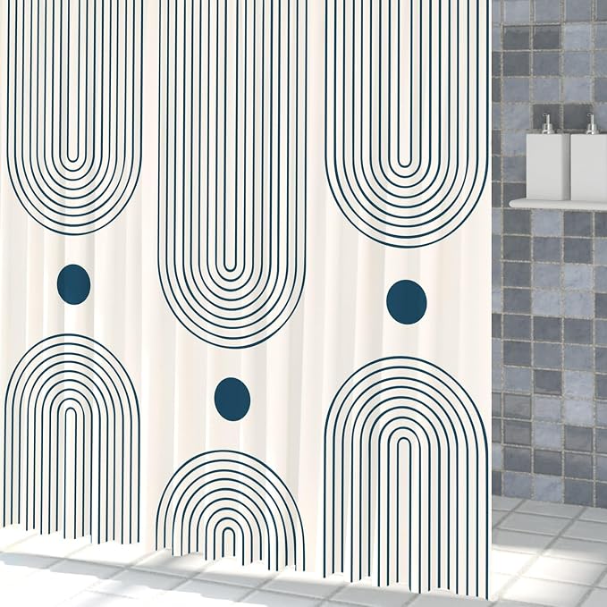 Mid Century Modern Shower Curtain Abstract Minimalist Arch Sun Lines Geometric Aesthetic Bath Curtain Boho Bathtub Decorations Waterproof Fabric Bathroom Curtain with Hooks 60x72 inch