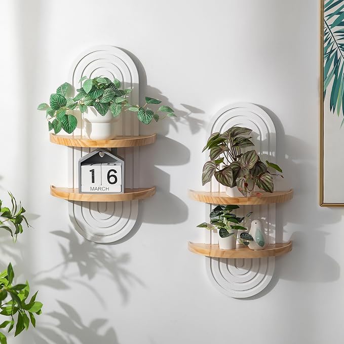 Boho Shelves with Ledge Wall Decor: 22inch Decorative Floating Shelves with Ledge Mid Century Modern MCM Hanging Shelf for Displaying Plants Small Items
