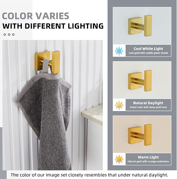 Angle Simple Towel Hook for Bathroom, SUS304 Stainless Steel Robe Coat Hook for Wall, Hand Towel Holder, Brushed Dark Gold