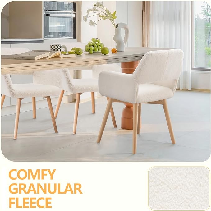 Mid Century Modern Dining Chairs Set of 6 & 4 & 2 Comfy Accent Chair Upholstered Kitchen Dining Living Room Chairs for Bedrooms Waiting Room Home Arm Desk Chair No Wheels (Wool White, 6)