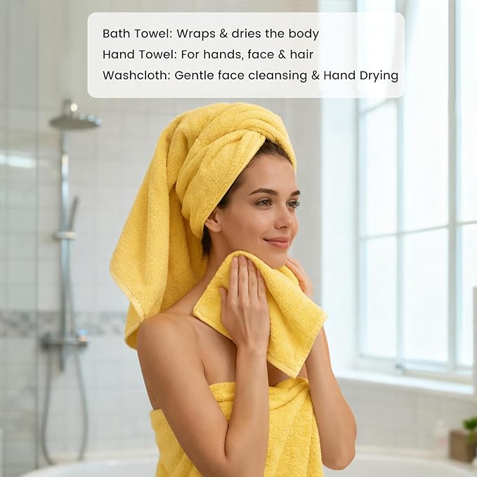 SEMAXE 12-Piece Family Bathroom Towel Set - 100% Cotton, 4 Bath Towels, 4 Hand Towels, 4 Washcloths, Ultra-Soft and Super Absorbent, Lighter Weight