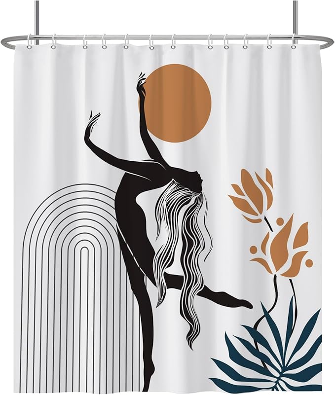 Baocicco Boho Shower Curtain Sun in The Woman's Hands Modern Geometric Watercolor Plants Shower Curtains Decorative for Bathroom Waterproof Fabric Shower Curtain with Hooks 72x78 Inches