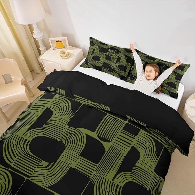 Erosebridal Bohemian Geometric Comforter Cover Full Size Mid Century Abstract Kids Duvet Cover Boho Ethnic Bedding Set for Boys Teens Adult Bedroom Decor Modern Abstract Striped Bed Sets