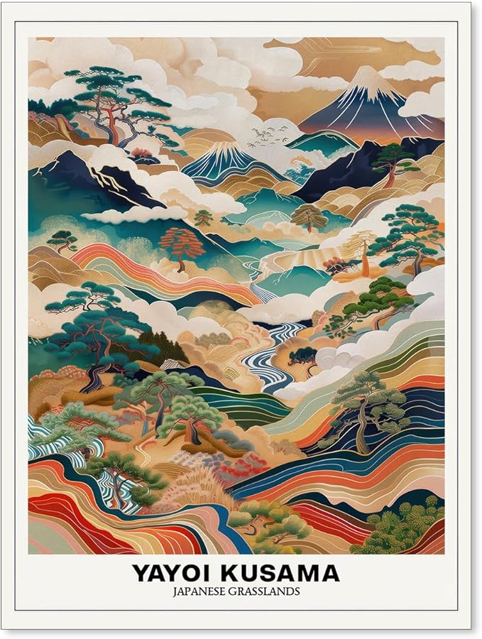 Vintage Yayoi Kusama Grasslands Posters Japanese Wall Art Yayoi Kusama Abstract Landscape Canvas Print for Stylish Room Bedroom Living Room Gallery Decor 8x10in Unframed
