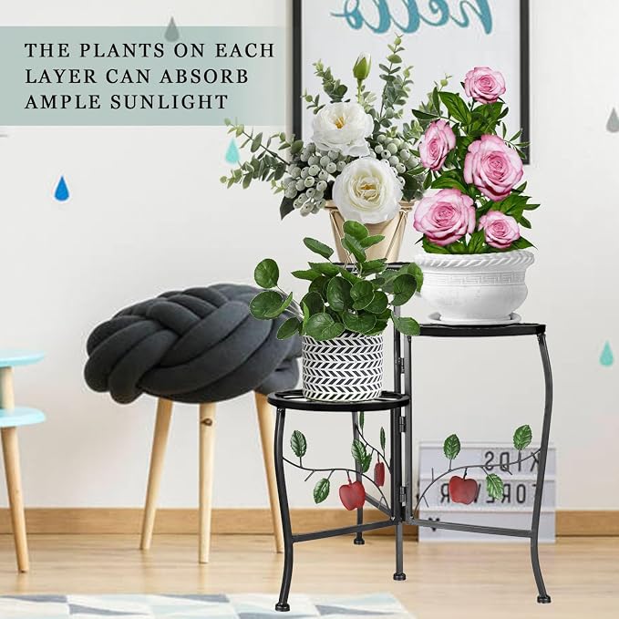 3 Tier Metal Plant Stand Indoor Outdoor Fold Waterproof Flower Plant Fit For Garden Balcony Patio Living Room Balcony Office Yard