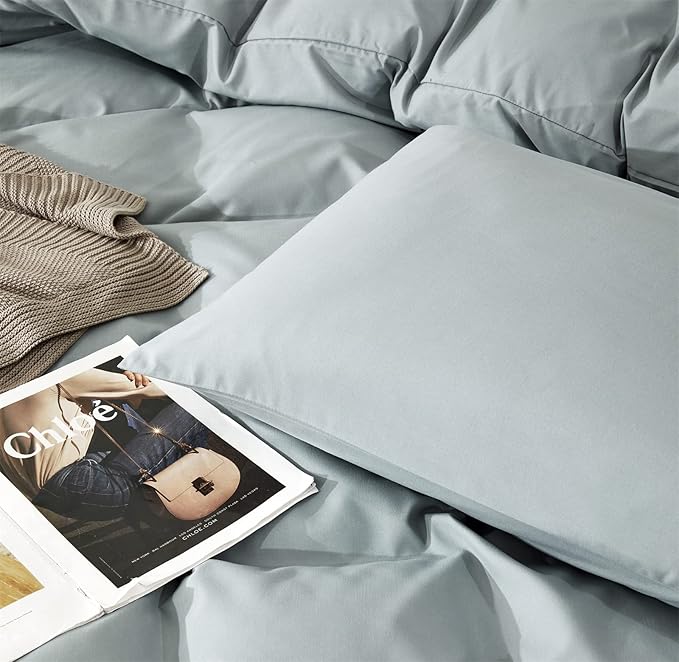 Pureant Haze Blue Comforter Sets California King Solid Light Dusty Blue Bedding Comforters Cal King Women Men Plain Light Blue Bed Quilts Modern Light Greyish Blue Blankets Soft Health Lake Blue Bed