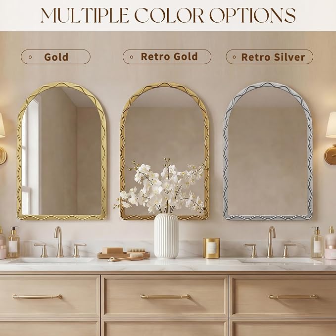 Uniclinens Vintage Arched Mirror Decor - Large Antique Gold Scalloped Mirror Decor with Metal Frame, Wavy Decor Mirror for Nursery,Entryway,Fireplace,Living Room,Hallway,Bathroom,24"X36"