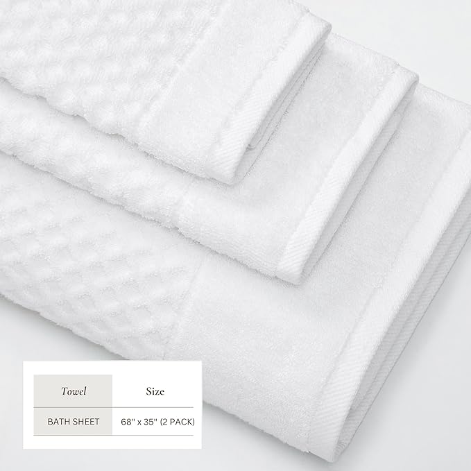 Great Bay Home Oversized Bath Sheets - 100% Cotton 2 Pack 68x35 Extra Large Towel - Absorbent, Durable, Quick-Dry Towels for Bathroom (Optic White)