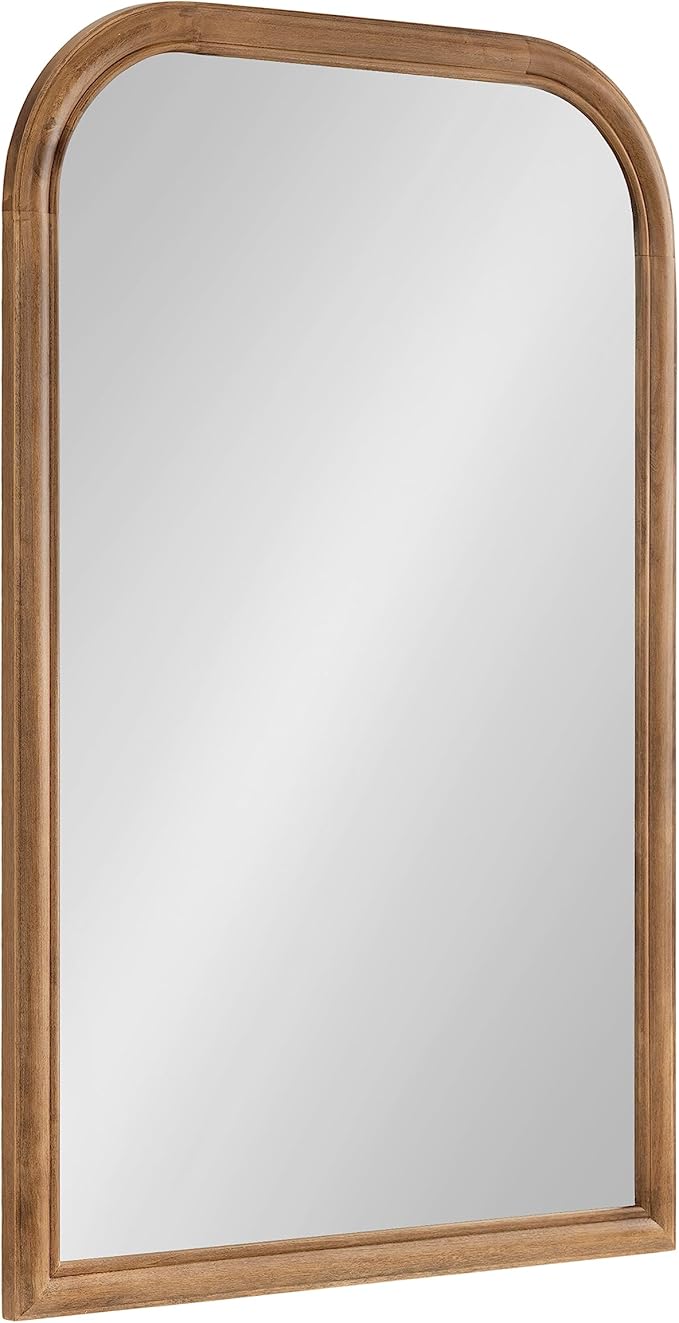 Kate and Laurel Glenby Transitional Arch Wall Mirror; 24 x 36; Rustic Brown; Wooden Farmhouse Arched Bathroom Mirror with Rounded and Stepped Frame Profile