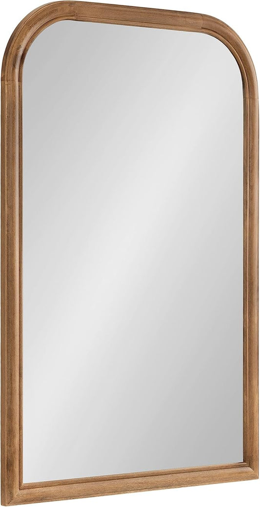 Kate and Laurel Glenby Transitional Arch Wall Mirror; 24 x 36; Rustic Brown; Wooden Farmhouse Arched Bathroom Mirror with Rounded and Stepped Frame Profile