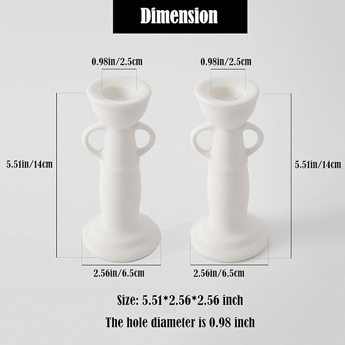 Denique Ceramic Candle Holders Set of 2, Creative Modern Minimalist Candlestick Holder Set, Table Centerpiece Taper Candle Holders, Candlelight Dinner Creative Decoration Ornaments (White)