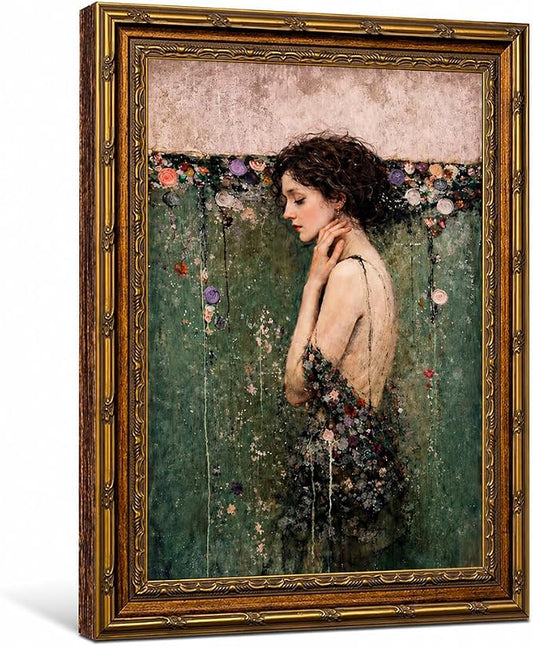 dzbLuck Vintage Ophelia Wall Art Print, Romantic Victorian Gothic Dark Academia Decor, Antique Female Portrait, Moody Floral Poster, Gold Frame 8x10 Inch