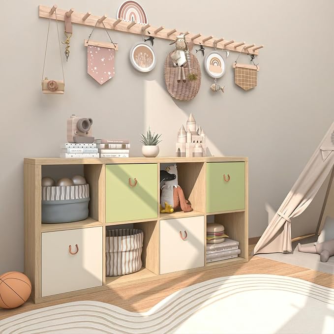 Endearing Limons【2026 Wooden Thick Border 8 Cube Shelf Storage Organizer with Anti-Tipping Kits + Reversible Open Back Bookcase (11 x 11 Unit Cell Oak)