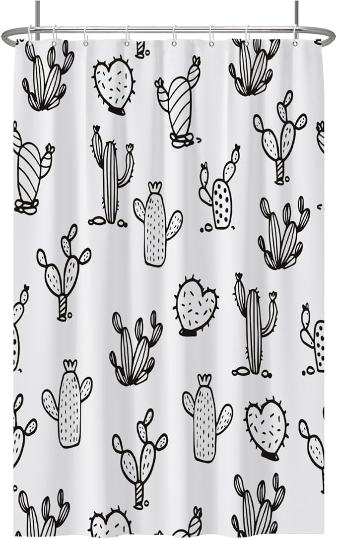 Baocicoo Cartoon Cactus Shower Curtain Tropical Plants Mexican Texas Minimalism Black and White Decorative Artistical Shower Curtains for Home Bathtubs Bath Waterproof Fabric with Hooks 48x72 Inches