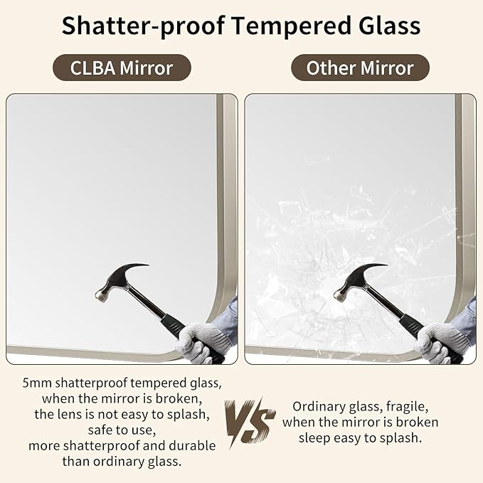 Brushed Nickel Mirror, 24x32 Inch Brushed Nickel Rectangle Mirror, Aluminum Alloy Framed Vanity Mirror, Rounded Rectangle Bathroom Mirror for Over Sink, Anti-Rust