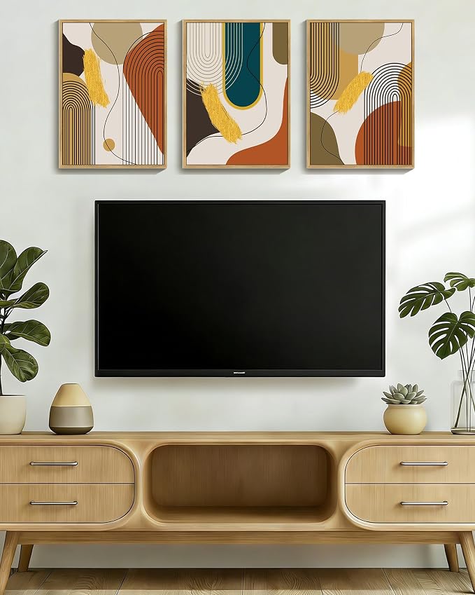 PHOPAGO Boho Abstract Framed Wall Art Modern Minimalist Luxury Gold Line Artwork Kitchen Dining Room Decor 11x14in Natural Framed