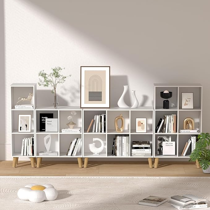3 Cube Storage Organizer with Legs, 3 Tier Cube Low Bookcase Freestanding Storage Display Organizer for Home Office, Three-Cubes Open Shelf Short Bookshelf (White, 3 Cube)