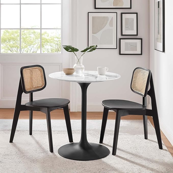 Modway Lippa Mid-Century Modern 28" Round Artificial Marble Dining Table in Black White