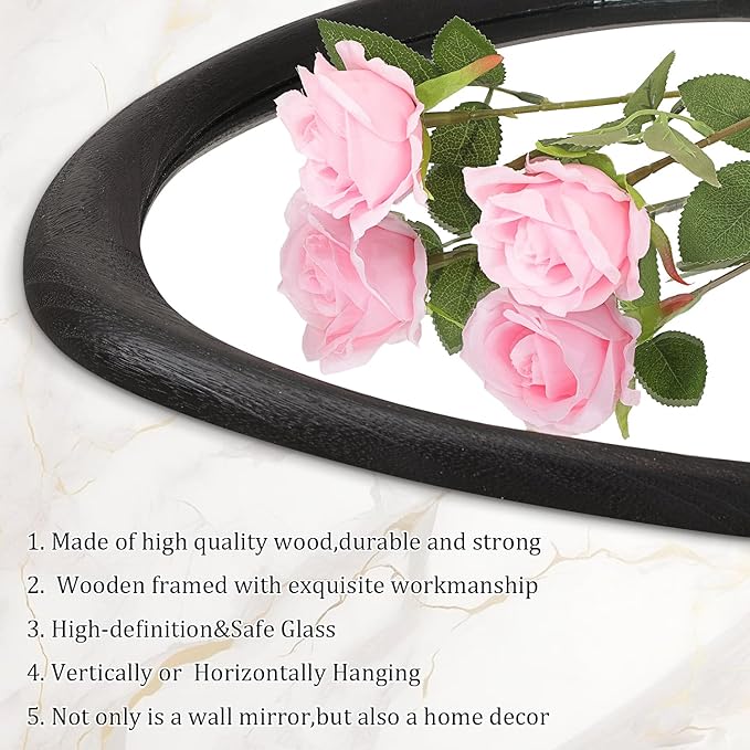AAZZKANG Irregular Wall Mirror 28"x20" Black Asymmetrical Wall Mounted Mirrors Modern Wood Frame Mirror Large for Bathroom Bedroom Living Room Entryway