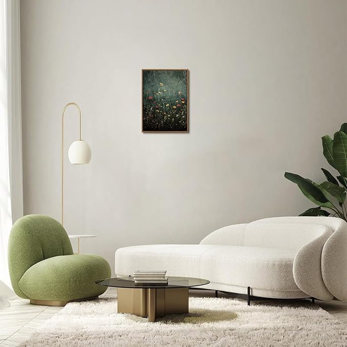 WALLZK Vintage Framed Wall Art Wildflower Canvas Prints Botanical Pictures Green Nature Floral Decor Artwork for Walls Living Room Bedroom Bathroom 12"x16"