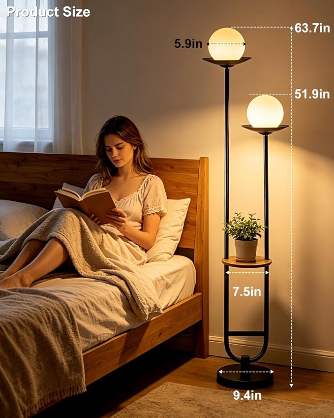 Lightdot 63IN Black Floor Lamp with U Pole, 2 Globe Mid Century Standing Lamps Dimmable with 3000K Warm White LED Bulbs, Unique Vintage Tall Floor Lamp for Living Room/Wedding/Party