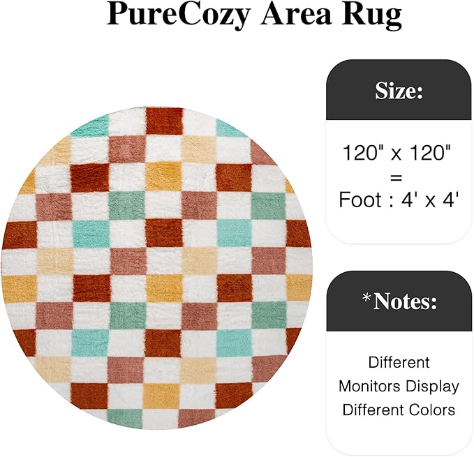 Checkered Rug 4x4 for Living Room, Colorful Modern Shag Super Soft Washable Fluffy Rugs Indoor Fuzzy Carpet for Bedroom Home Dorm Aesthetic Decor
