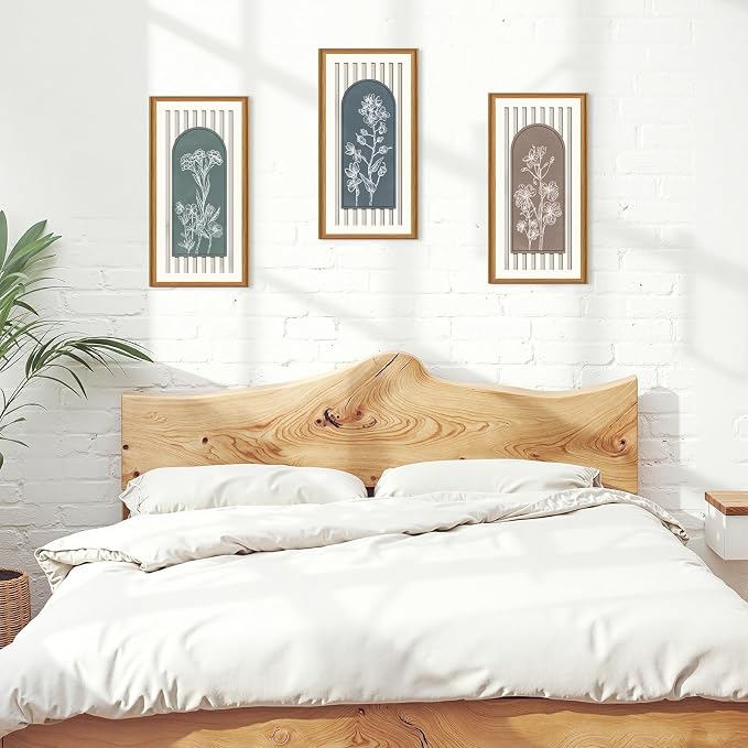 Celestdeco 3 Pcs Boho Flower Market Wall Decor Floral Botanical Modern Wood Wall Art Bohemian Floral Hanging Decor Abstract Minimalist Wooden Art for Living Room Bedroom Office 7.9 x15.8 Inch