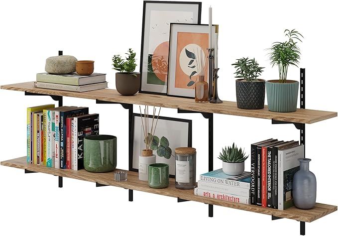 Wallniture Turin 60 Inch Long Adjustable Wall Shelf, Hanging Shelves for Wall, 8" Deep Black Floating Shelves, Living Room Shelf Decor, Office Wall Shelves, Kitchen Storage Shelves, Tier Shelf