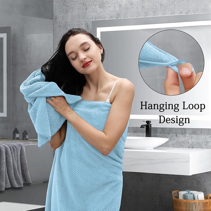 Hailea Extra Large Bath Towels Set 35x70 Inches - Blue Luxury 600 GSM Oversized Bath Sheet Towel,Ultra Soft Microfiber - Quick Dry,Highly Absorbent Shower Towels Spa Hotel Bathroom Towel Set (4-Pack)