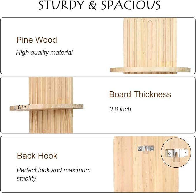 Boho Wall Shelves with Arched Wooden Design, Mid Century Modern Decor Plant Wall Shelf Set of 2, Double Floating Shelves for Home Living Room Bathroom Bedroom, 23.6 x 11.8 Inches (Natural)