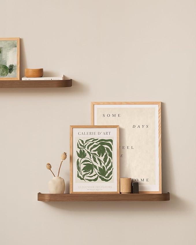 Kazai.® 23.6 inches Floating Shelves for Wall 'Toke' | Set of 2 Small Mounted Wooden Shelf Units | Modern Wall Decor & Storage for Living Room, Bathroom, Kitchen, Bedroom & More | Walnut