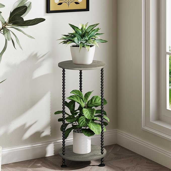 YINMIT Plant Stand Indoor, 2 Tier Small Plant Stand, 23" Tall Metal Spindle Poles Plant Stands, Corner Flower Pot Stand, Plant Tables Indoor, Planter Pot Holder for Balcony Garden Patio Living Room (Grey,)