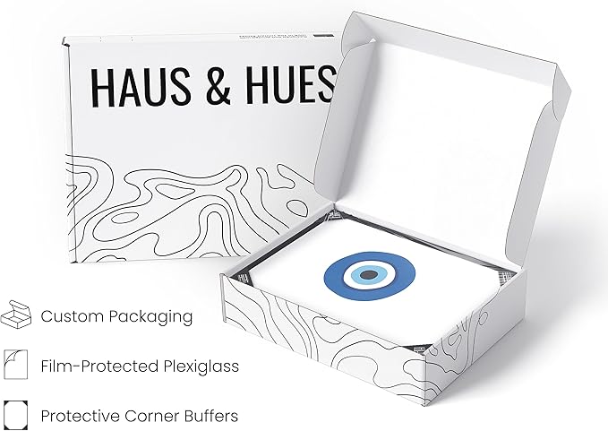 HAUS AND HUES Evil Eye Decor - Navy Blue Wall Art, Evil Eye Wall Decor, Mykonos Artwork, Evil Eyes Print, Big Eyes Painting Prints, Evil Eye Posters For Wall Art Aesthetic (24x26, Framed Black)