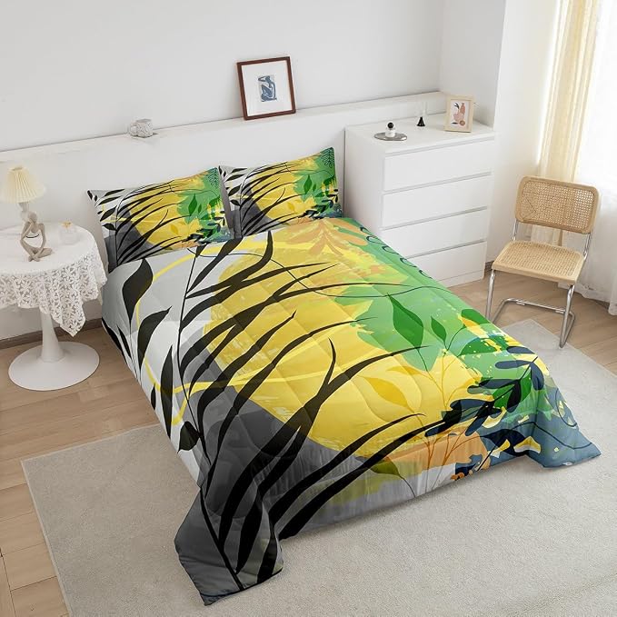 Minimalism Modern Bedding Set Twin Grey Black Yellow Comforter Set, Mid Century Abstract Duvet Insert Geometric Quilt Comforter, Aesthetic Bedding Comforters & Sets Breathable Artists Gifts