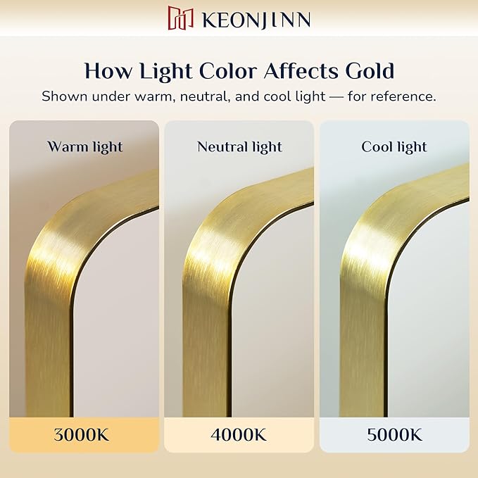 Keonjinn Gold Bathroom Mirrors for Over Sink, 40” x 24” Rounded Rectangle Brushed Gold Vanity Mirror, Anti-Rust Brass Mirror with HD Tempered Glass, Decorative Farmhouse Mirrors, Horizontal/Vertical