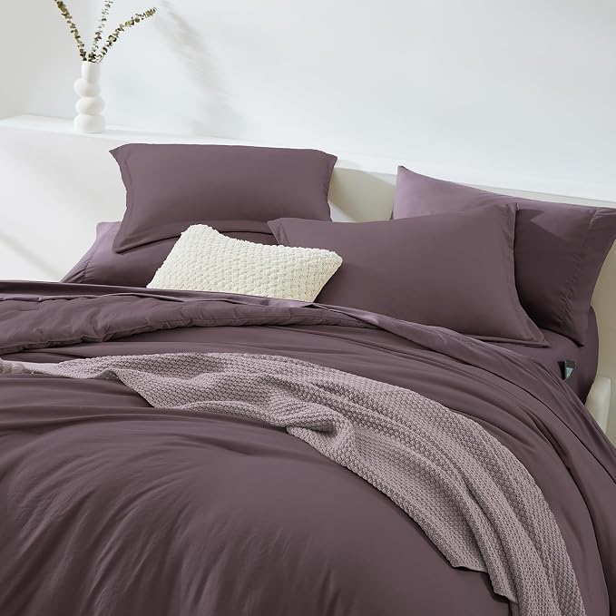 WRENSONGE King Comforter Set, 7 Pieces Artic Plum Soft Bed in a Bag King with Fitted Sheet, Flat Sheet, 2 Pillow Shams, and 2 Pillowcases- Warm Bedding Set for All Season